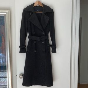 Burberry charcoal gray cashmere long trench coat, size 4
